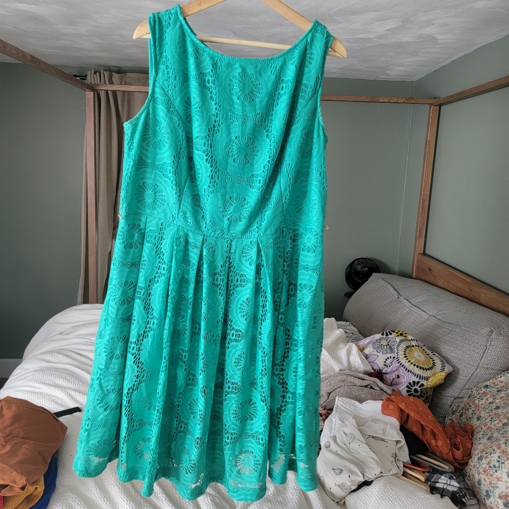 Plus size green eyelet dress